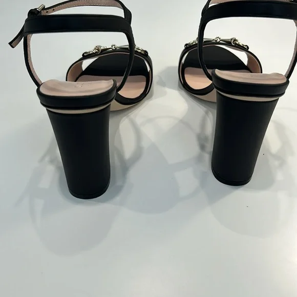 Gucci Black Leather Horsebit Ankle Strap Open Toe Block Heel Sandals Size 38 - Picture 5 of 9